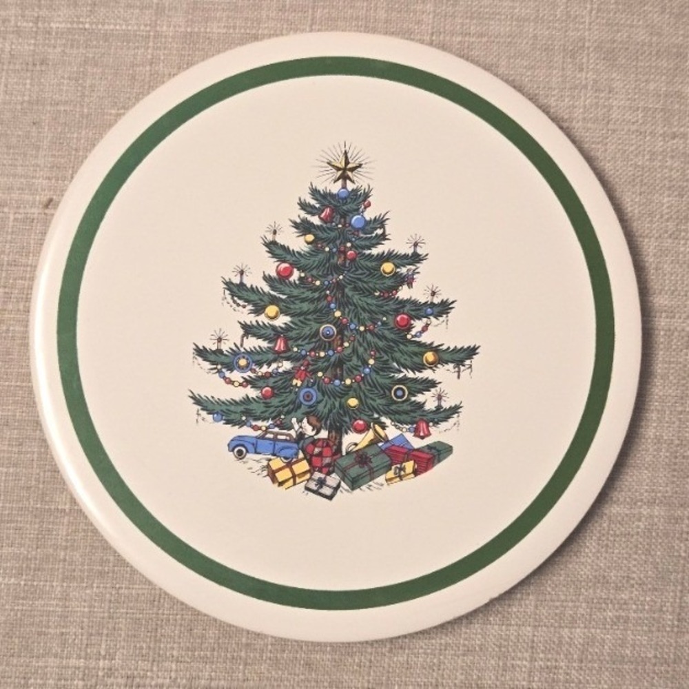 Vintage Spode Christmas Tree Trivet Ceramic Cork Back Hot Pad 6 Inch